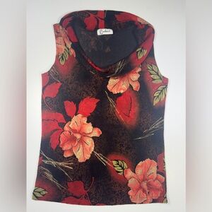 VINTAGE CARDUCCI Women's Floral Sleeveless Top - Red and Brown 🌹🌸